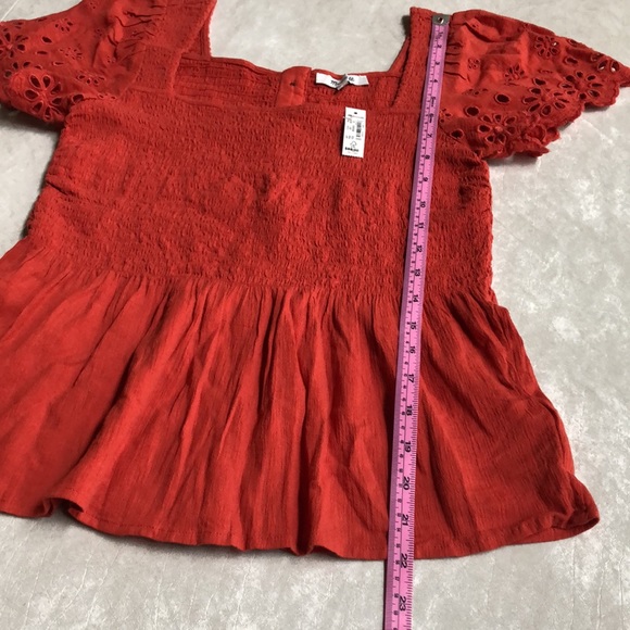 Madewell Eyelet-Sleeve Lucie Smocked Peplum Top Size XS - Picture 8 of 10